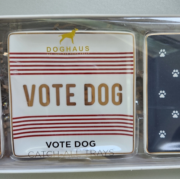DOGHAUS Vote Dog Set of 3 Catch-All Trays Trinket Jewelry Keys Red White Blue - Picture 5 of 14
